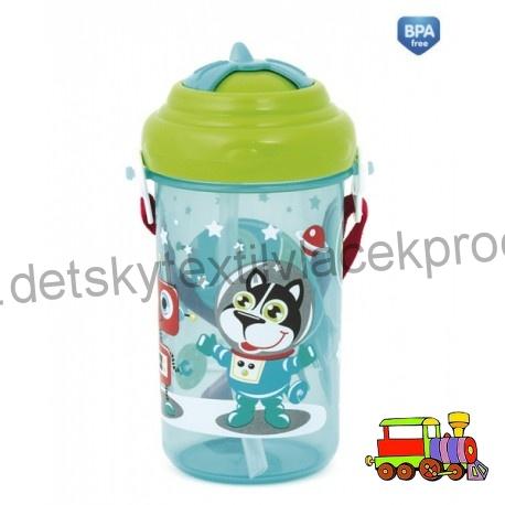 Cestovní láhev s víčkem a slámkou Space Mission zelená 4/102
