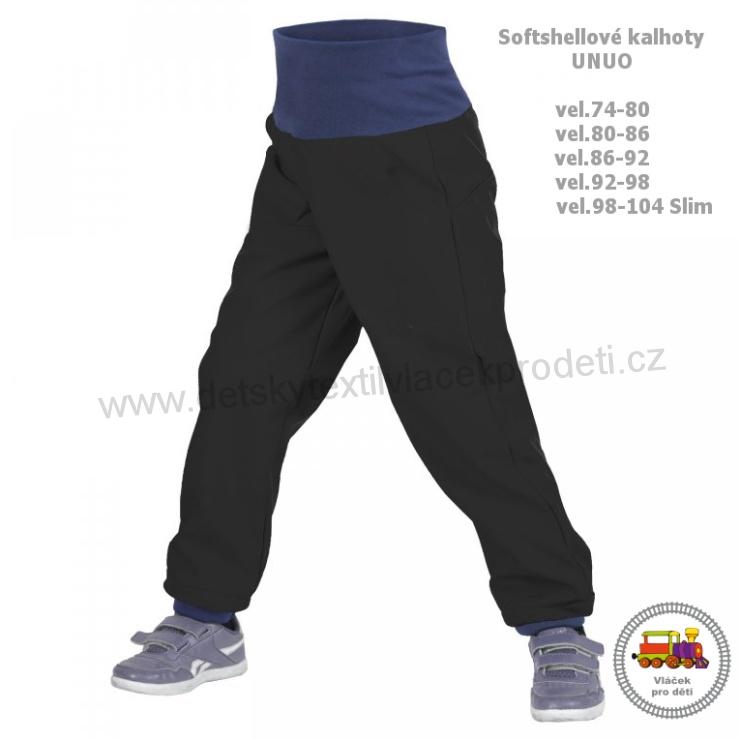 Kalhoty softshellové batole UNUO NEW černé + reflexní obrázek Evžen vel. 74-80
