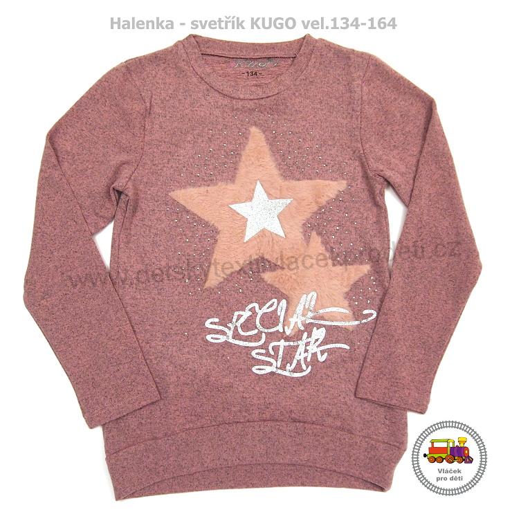 Svetřík/halenka dívčí Kugo S3063 šedá s vínovou hvězdou vel.140