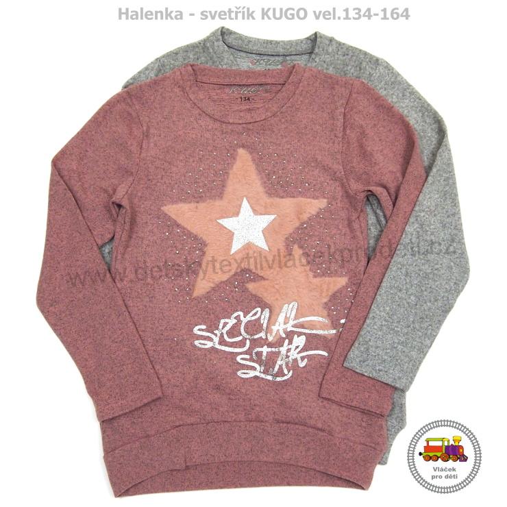 Svetřík/halenka dívčí Kugo S3063 šedá s vínovou hvězdou vel.140