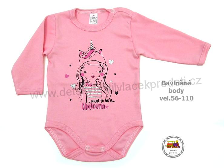 Kojenecké body bavlněné Grafix /913/ růžové Unicorn vel. 80