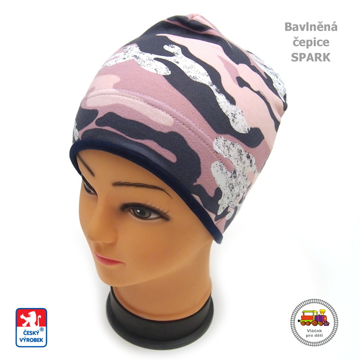 Bavlněná čepice Spark /107/ Maskáč růžový vel.XL (3-6let)