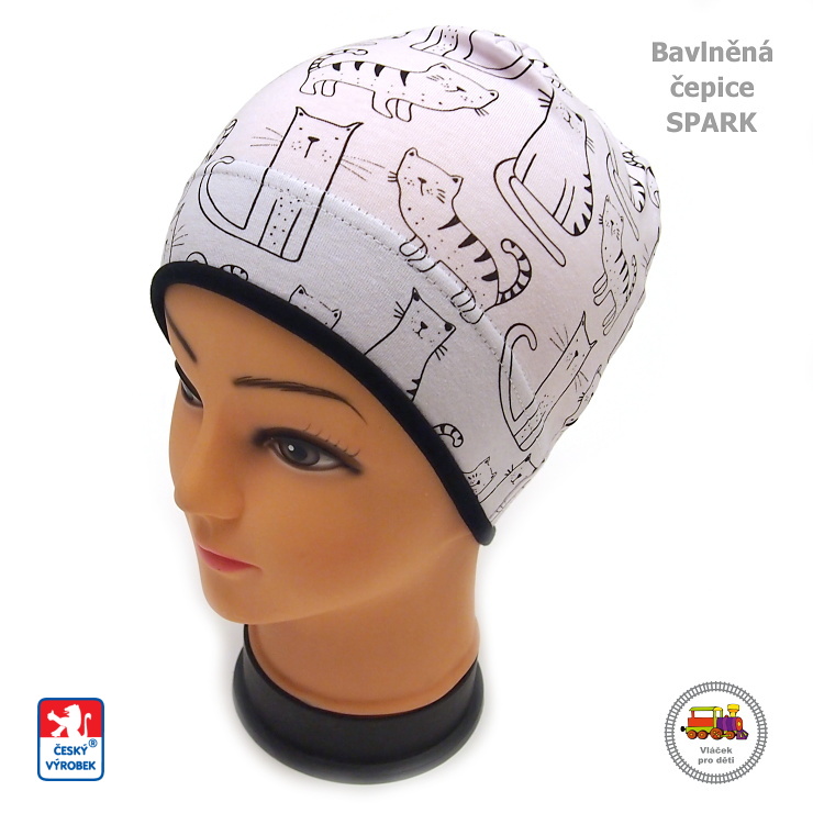 Bavlněná čepice Spark /99/ Černé kočky na bílé vel.XL (3-6let)