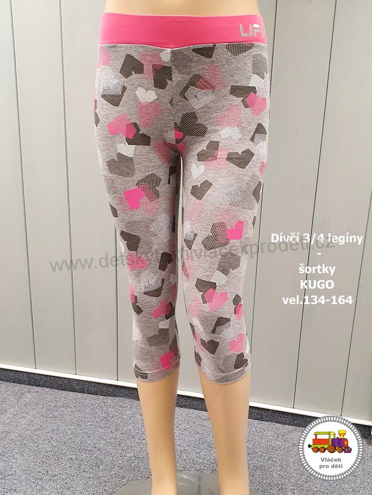 Šortky dívčí - 3/4 legíny Kugo BL-3271 šedorůžové vel.158