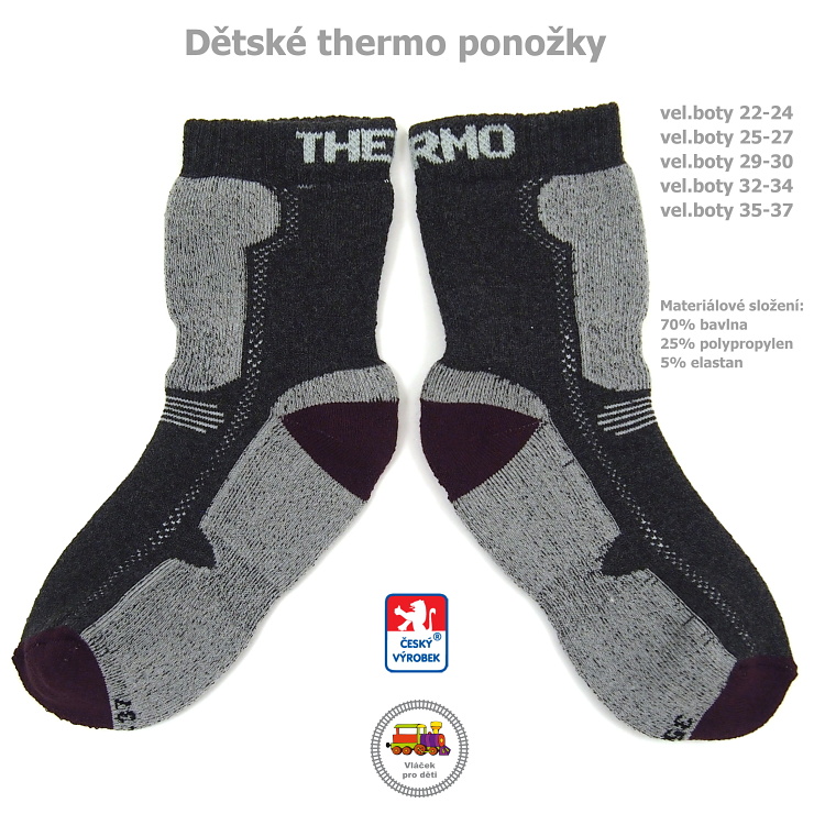 Thermo ponožky dětské české Petr /98/ tmavší šedé s vínovou patou vel.32-34