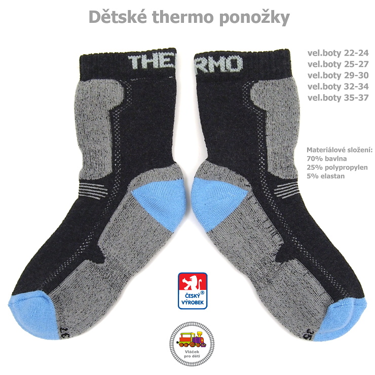 Thermo ponožky dětské české Petr /88/ tmavší šedé s modrou patou vel.32-34