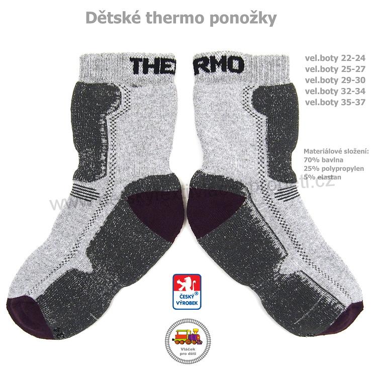 Thermo ponožky dětské české Petr /76/ světlejší šedé s vínovou patou vel.22-24