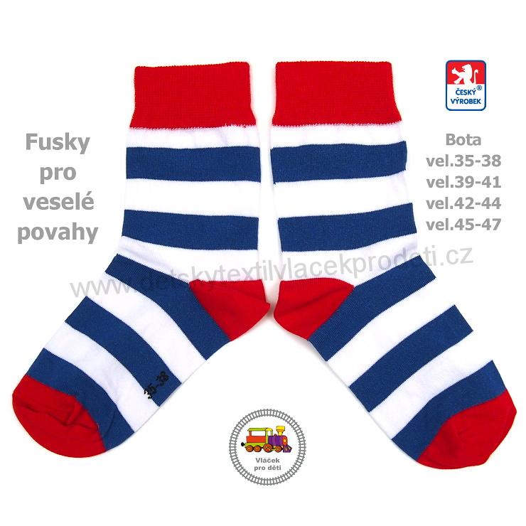 Ponožky bavlněné Petr modrobílé pruhy s červenou vel.boty 35-38