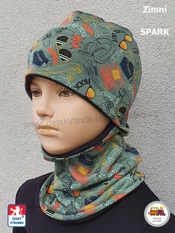 Dětský zimní nákrčník bavlna s fleesem Spark /363/ CHILL na zelené vel.L (1-3roky)