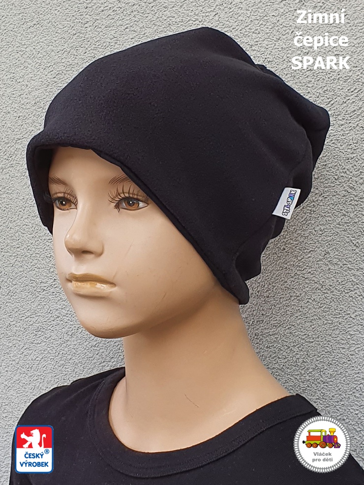 Dětská zimní čepice dlouhá Spark /9.998/ bavlna s fleesem BASIC BLACK vel.XL (3-6let)