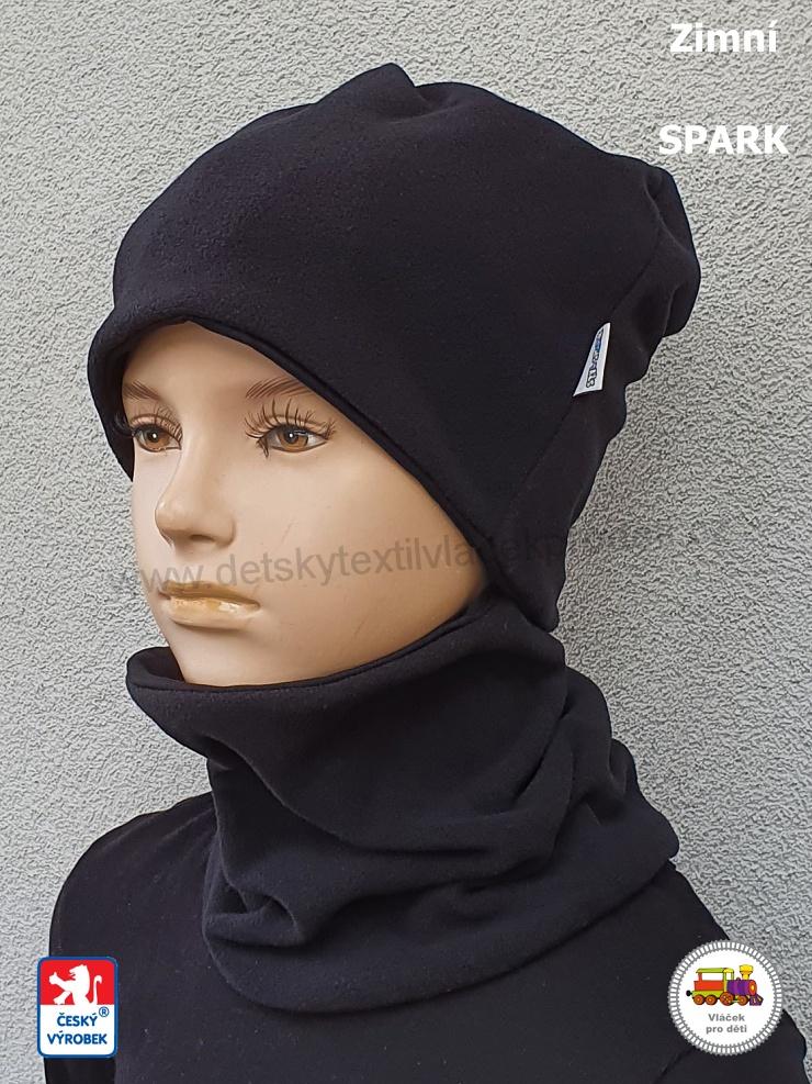 Dětská zimní čepice dlouhá Spark /9.998/ bavlna s fleesem BASIC BLACK vel.XL (3-6let)