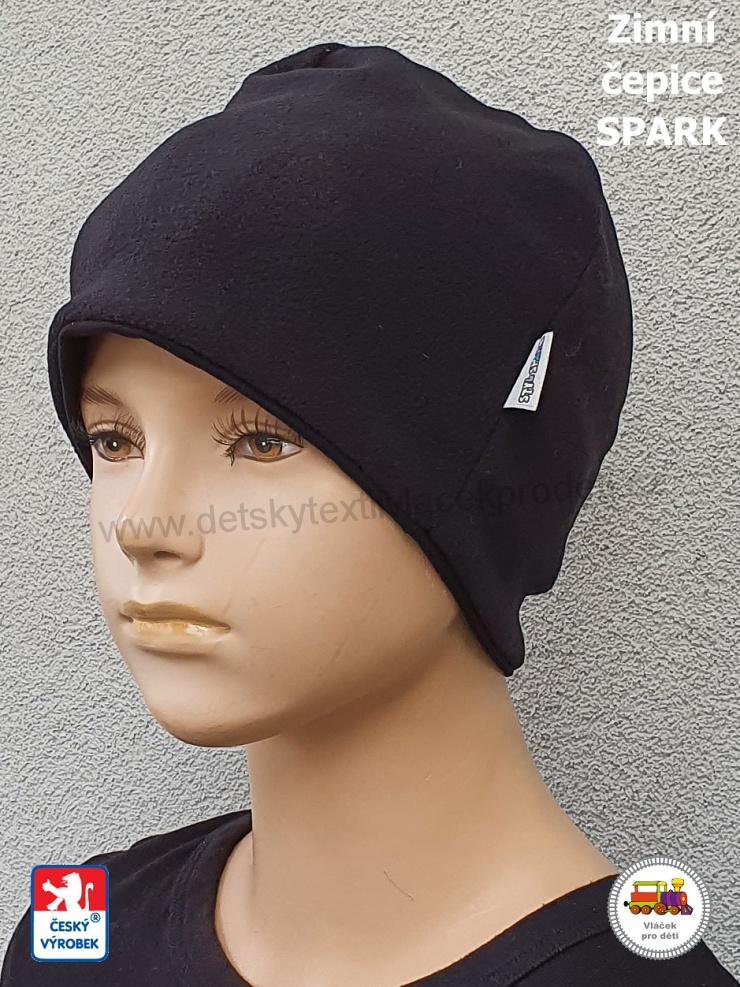 Dětská zimní čepice Spark /9.995/ bavlna s fleesem BASIC BLACK vel.XL (3-6let)
