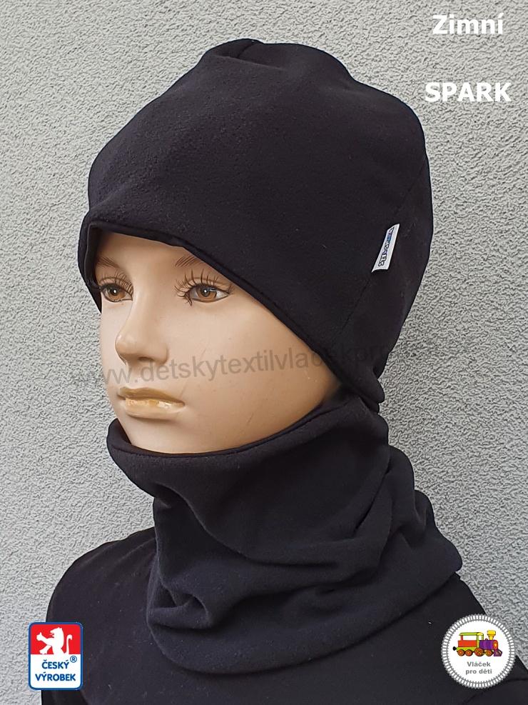 Dětská zimní čepice Spark /9.995/ bavlna s fleesem BASIC BLACK vel.XL (3-6let)