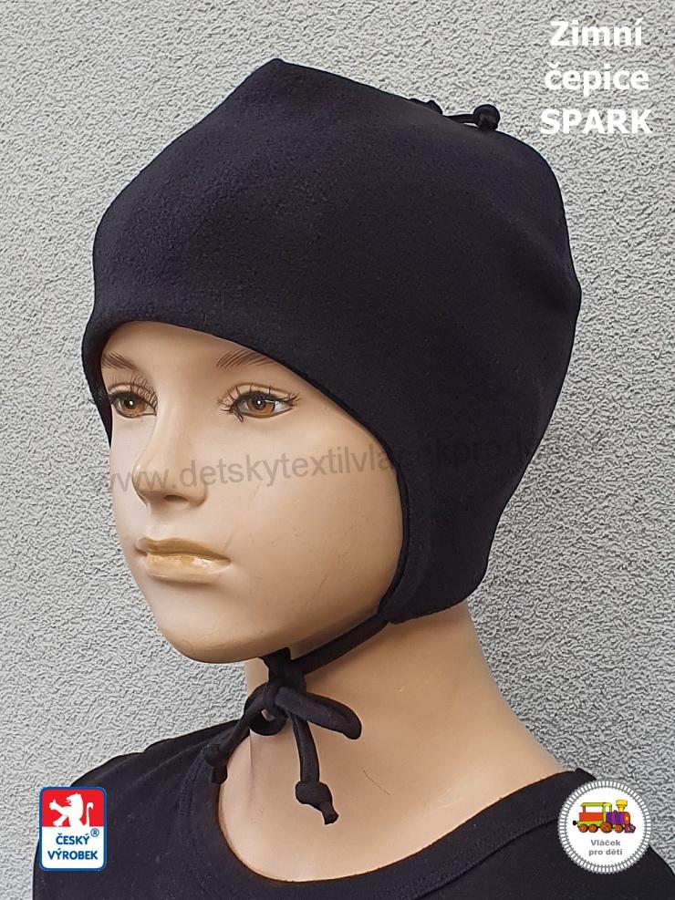 Dětská zimní čepice Spark zavazovací /9.991/ bavlna s fleesem BASIC BLACK vel.M (6měs-1rok)