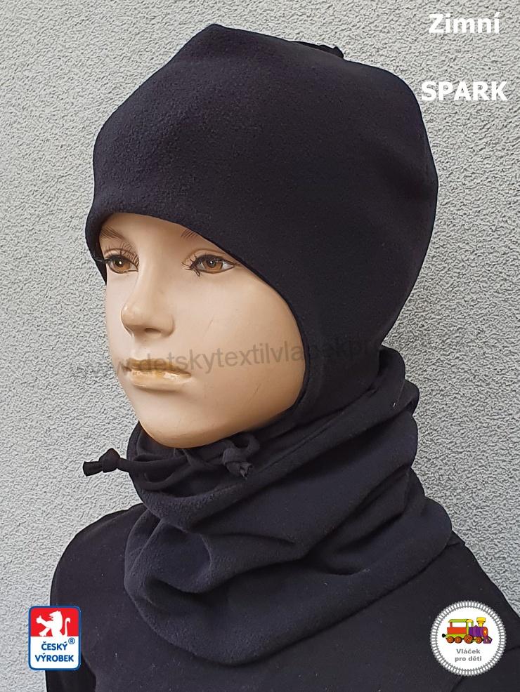 Dětská zimní čepice Spark zavazovací /9.991/ bavlna s fleesem BASIC BLACK vel.M (6měs-1rok)