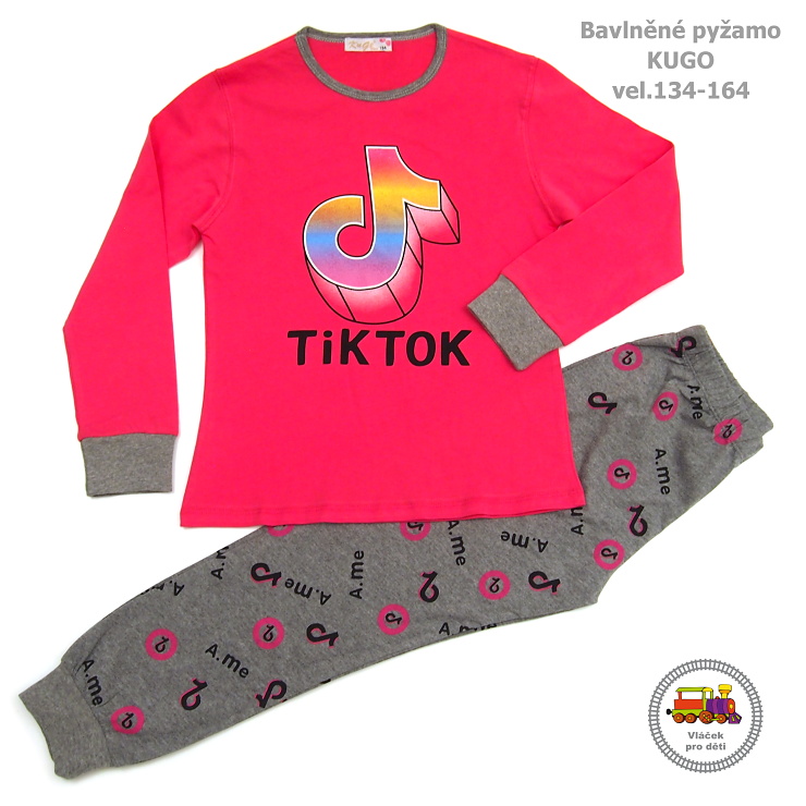 Dívčí pyžamo Kugo MP-1304 tmavě růžové Tik Tok vel.146