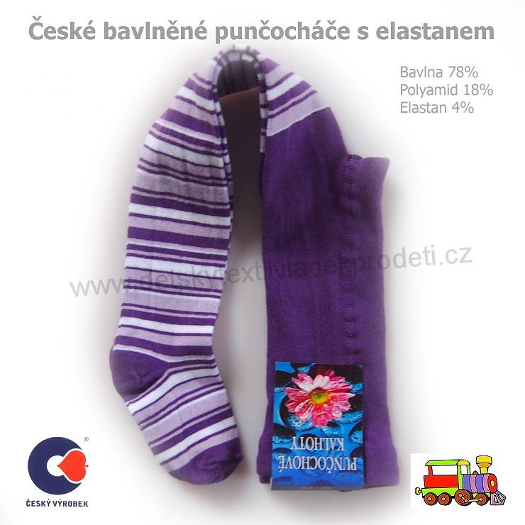 Punčocháče bavlněné s elastanem fialový proužek vel.128-134