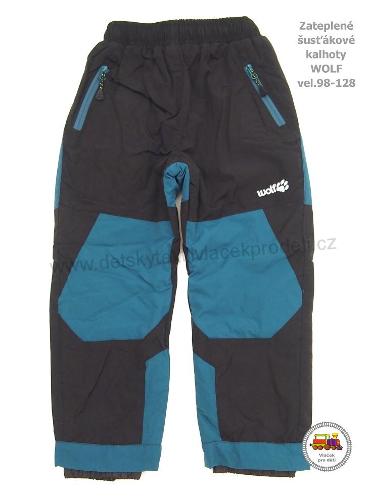 Kalhoty šusťákové zateplené Wolf B2172 černozelené vel. 98