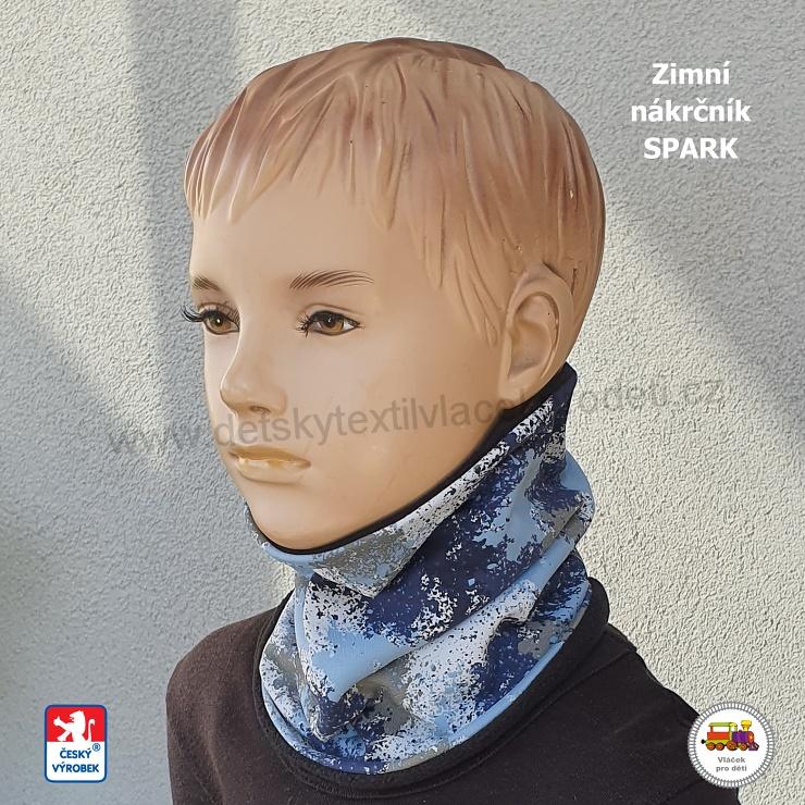 Dětská zimní čepice dlouhá Spark /9.797/ bavlna s fleesem Vzory na modré vel.L (1-3roky)