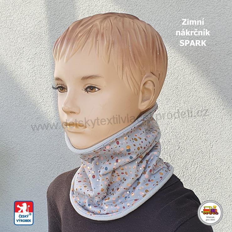 Dětská zimní čepice dlouhá Spark /9.789/ bavlna s fleesem Kaňky na šedé vel.XL (3-6 let)