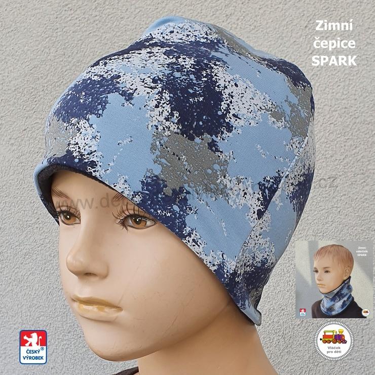 Dětská zimní čepice Spark /9.779/ bavlna s fleesem Vzory na modré vel.L (1-3roky)