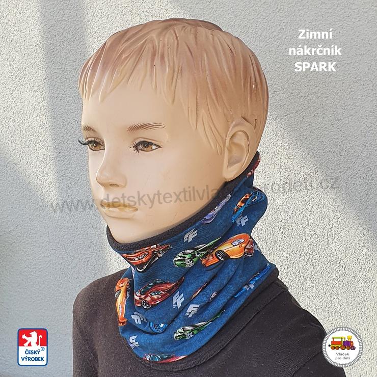 Dětská zimní čepice Spark /9.777/ bavlna s fleesem Auta na petrolejové vel.L (1-3roky)