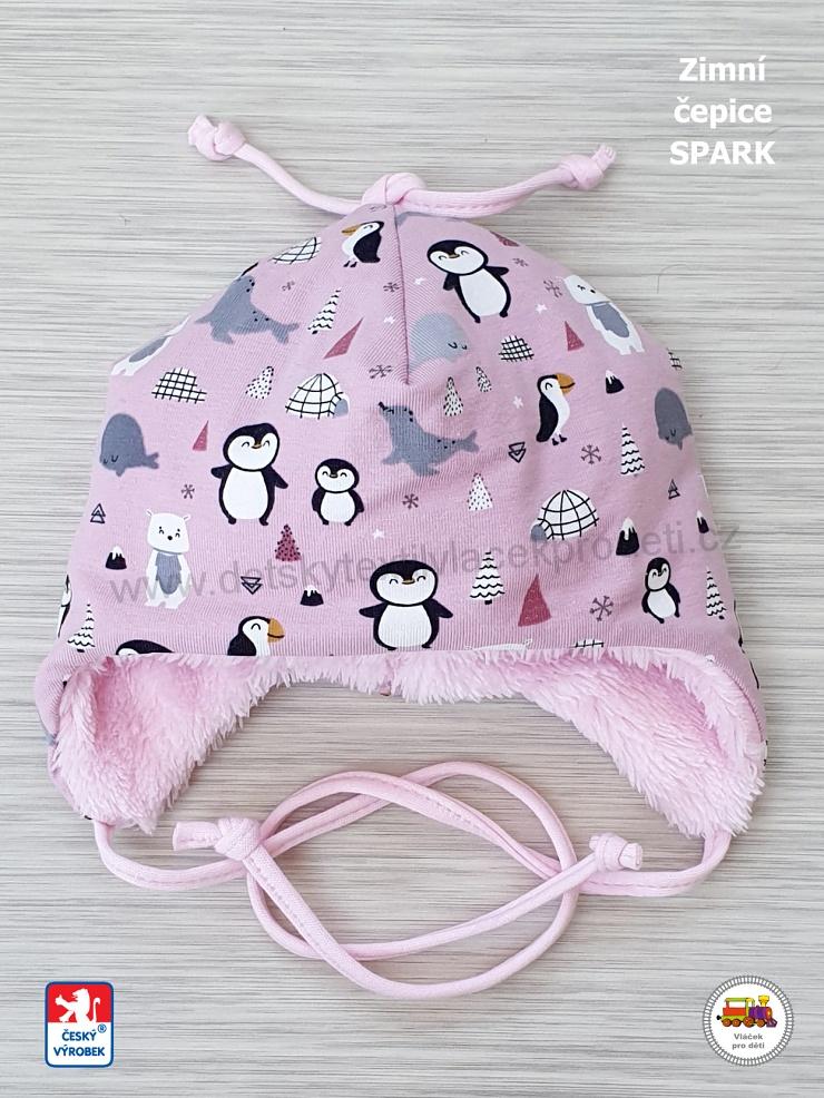 Dětská zimní čepice Spark /9.735/ Tučňák starorůžový vel.S (2-6měs)