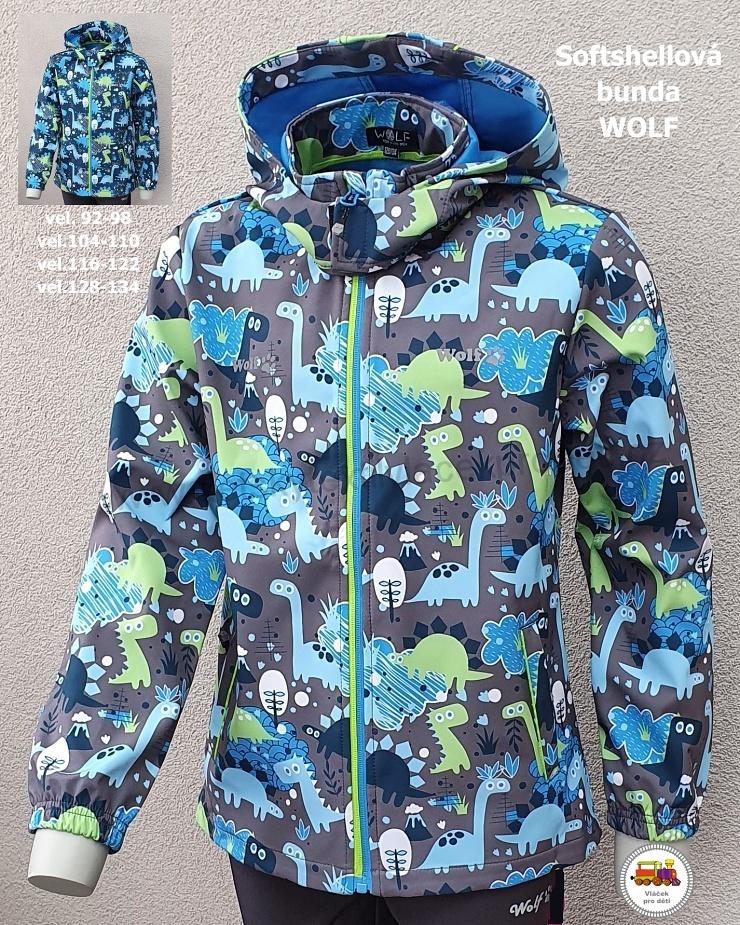Softshellová bunda nezateplená Wolf B2264 šedá s dinosaury vel.104-110