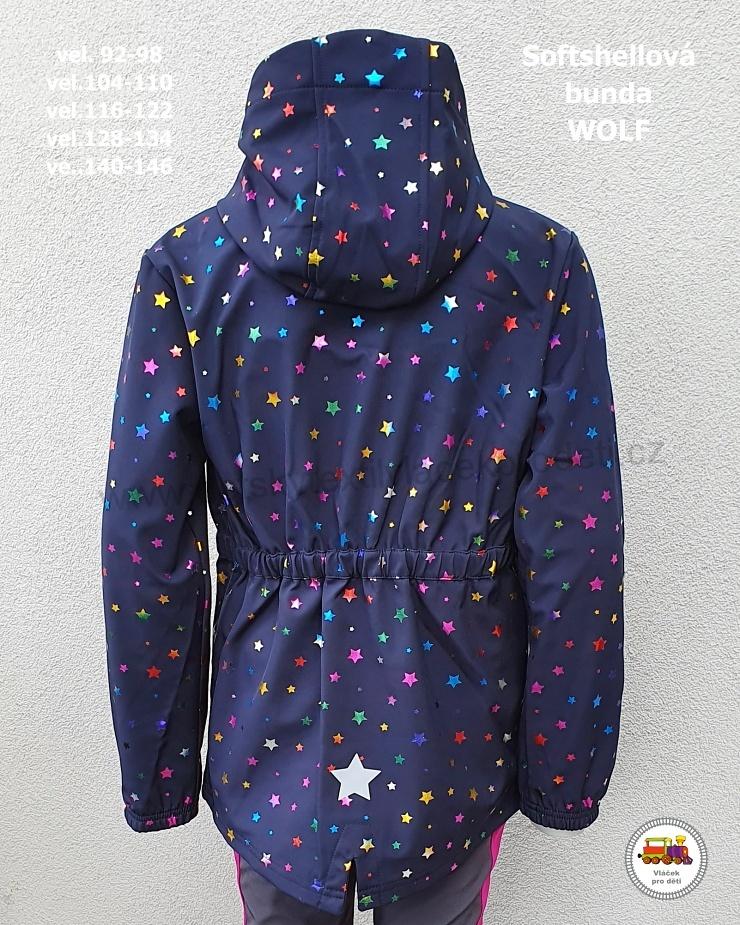 Softshellová dívčí bunda nezateplená Wolf B2262 Hvězdičky modrá vel. 92-98