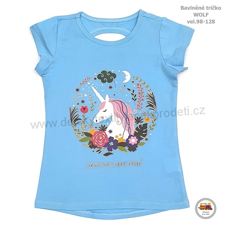 Tričko dívčí Wolf S2210B Unicorns světle modré vel. 98