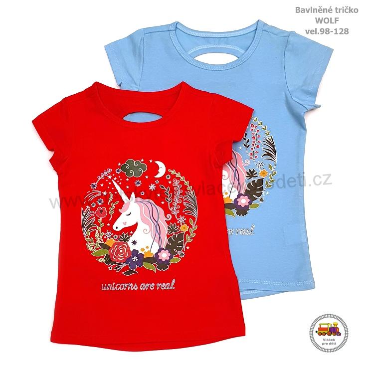 Tričko dívčí Wolf S2210B Unicorns světle modré vel. 98