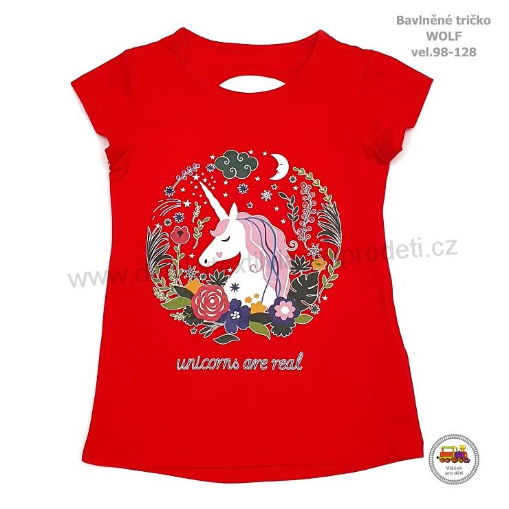 Tričko dívčí Wolf S2210B Unicorns červené vel. 98