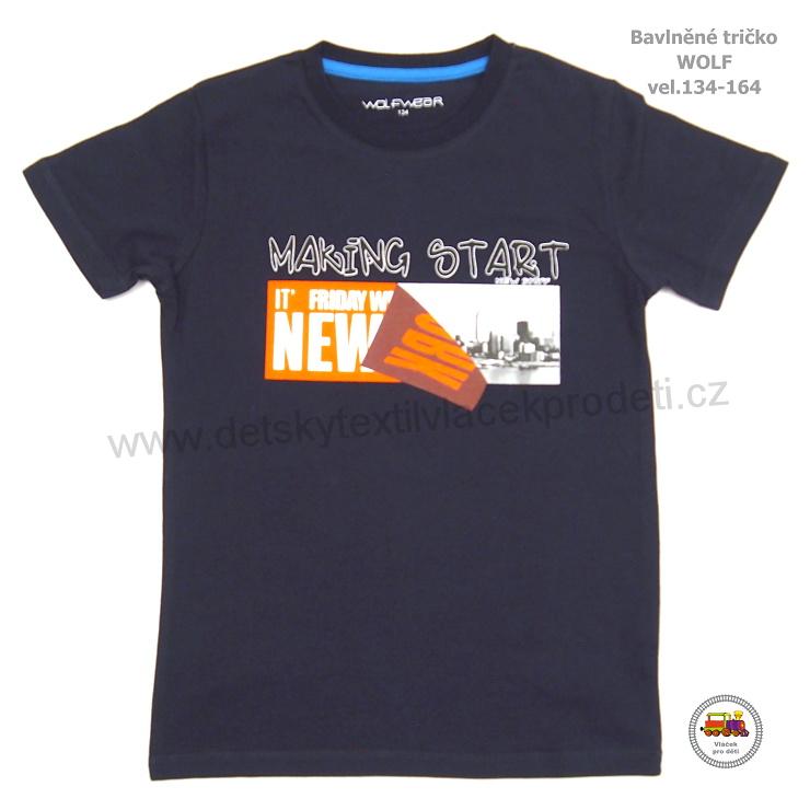 Chlapecké tričko bavlněné Wolf S2203A Making start tmavě modré vel.140