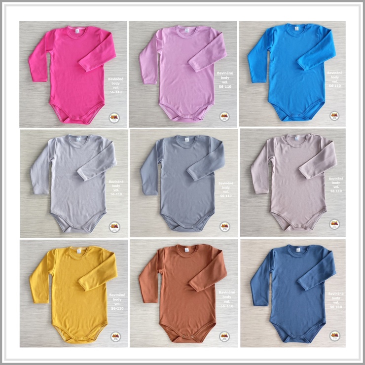 NOVINKA-Kojenecké body bavlněné jednobarevné vel.104, 110