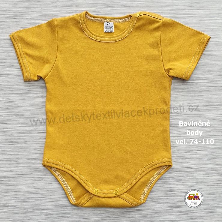 Kojenecké body bavlněné /269/ hořčicové krátký rukáv vel. 80