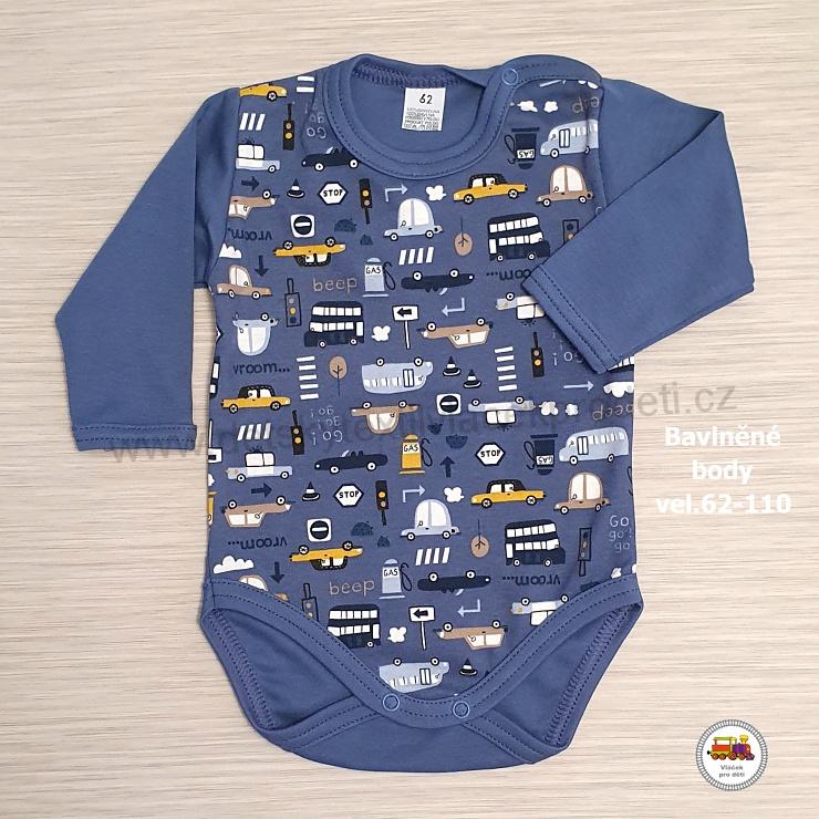 Kojenecké body bavlněné /231/ autíčka na jeansové vel. 62