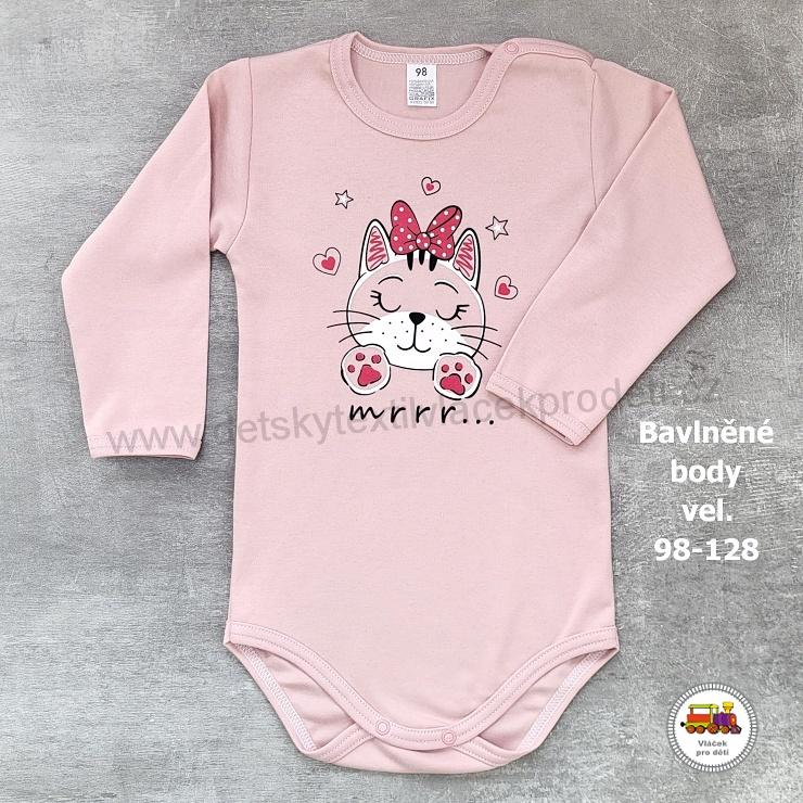 Kojenecké body bavlněné /216/ Starorůžové s kočičkou vel. 98
