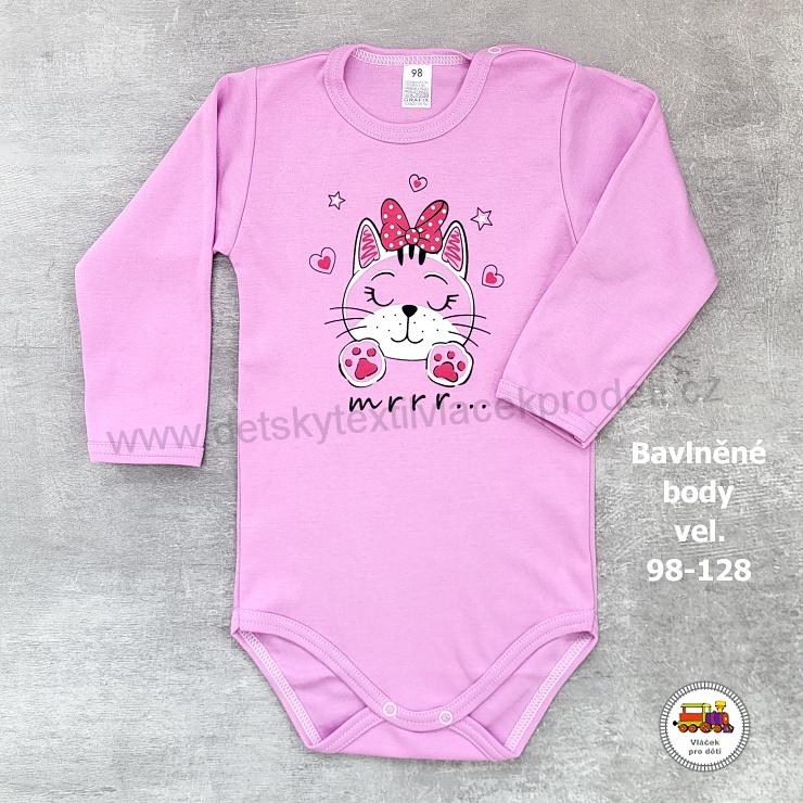 Kojenecké body bavlněné /198/ Růžovofial. s kočičkou vel. 98