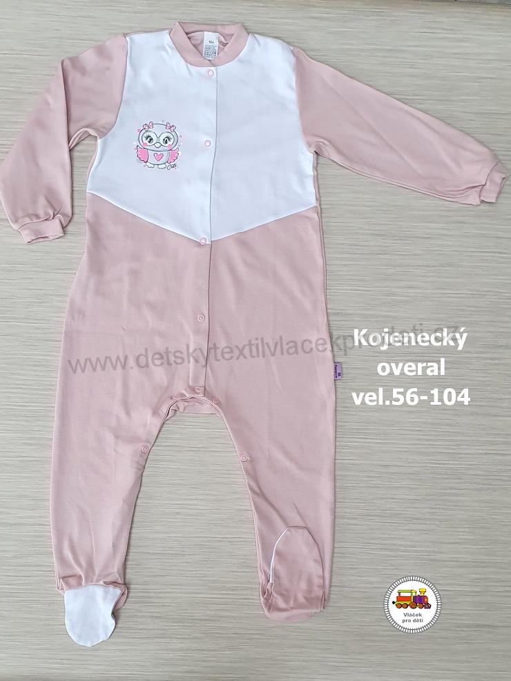 Kojenecký/dětský overal bavlněný /788/ Sovička na starorůžové vel. 92