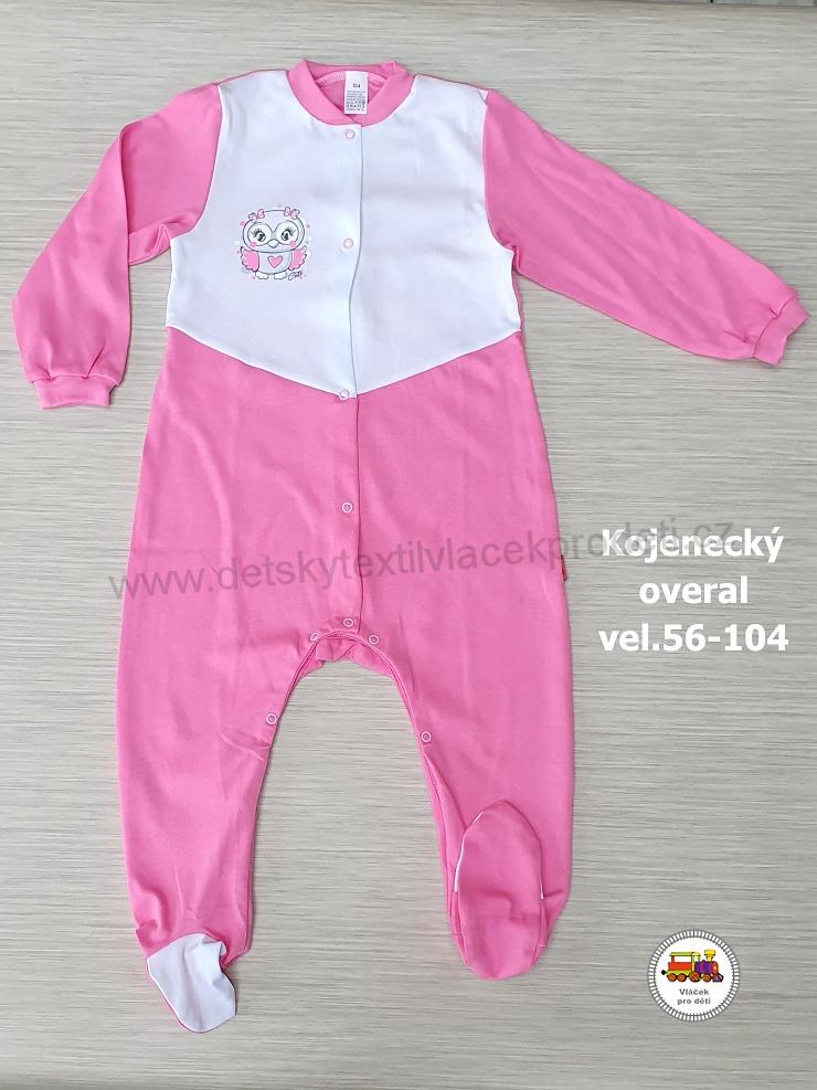 Kojenecký/dětský overal bavlněný /787/ Sovička na sytě růžové vel. 92
