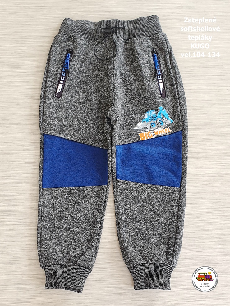 Softshellové tepláky/kalhoty zateplené Kugo GK-86385 šedé vel.104