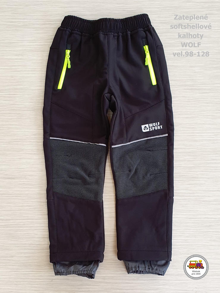 Softshellové kalhoty zateplené Wolf B2396 černé se žlutou vel.104