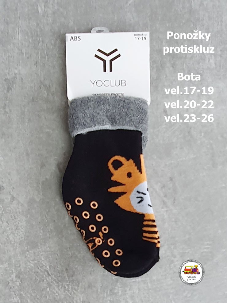 Dětské ponožky YOCLUB protiskluzové ABS /734/ froté černé s tygříkem vel.17-19