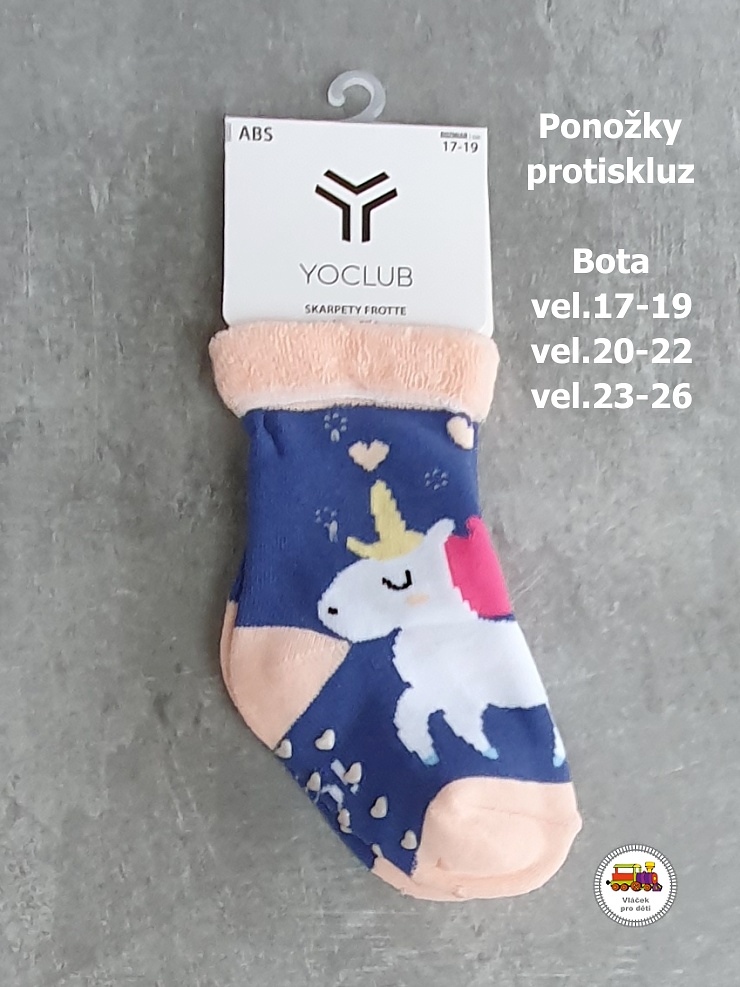 Dětské ponožky YOCLUB protiskluzové ABS /721/ froté jeans s jednorožcem vel.20-22