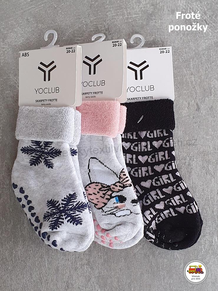 Dětské ponožky YOCLUB protiskluzové ABS /677/ froté černé se srdíčky vel.20-22