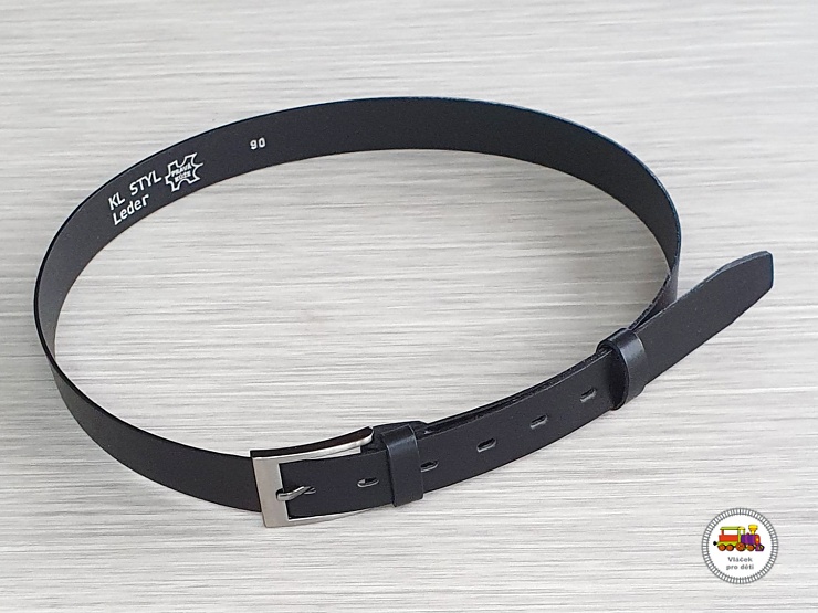 NOVINKA-Dětský pásek klasický hladký kožený se sponou černý délka 90cm, 95cm, 100cm