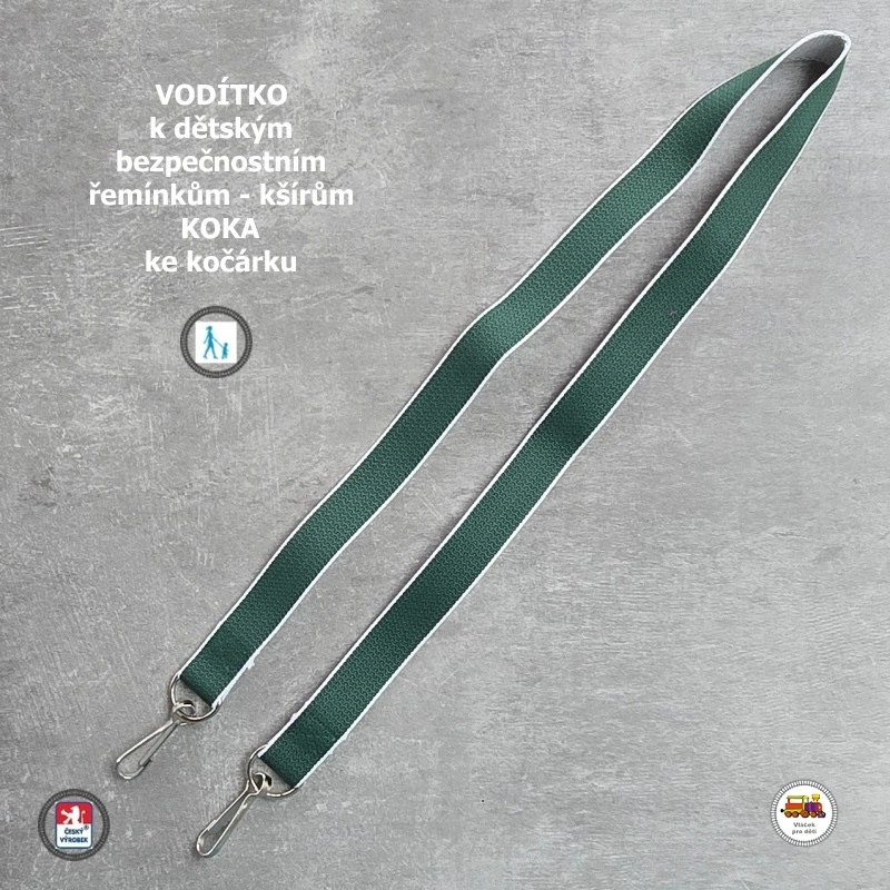 Vodítko - vodící popruh na kšíry, šle, kšandy, bezpečnostní popruhy do kočárku Koka středně zelené č. 9