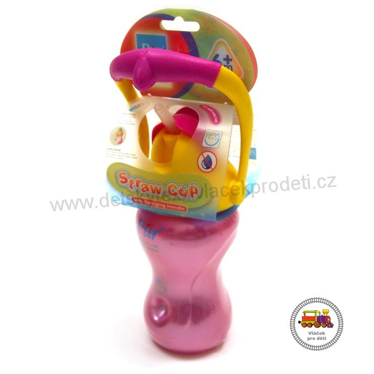 PÚR Hrníček se slámkou a držátkem 250ml růžová 6m+