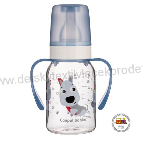 Láhev s potiskem CUTE ANIMALS 120 ml s úchyty 11/823 modrý pejsek