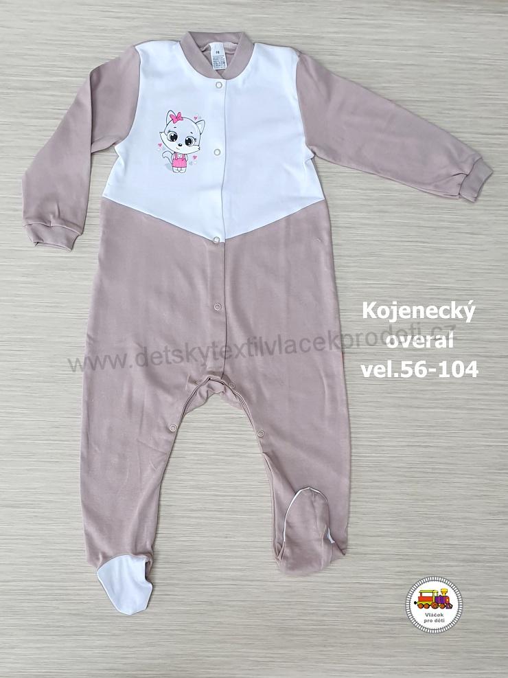 Kojenecký/dětský overal bavlněný /825/ Kočička na béžové vel. 98